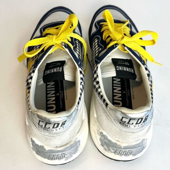 Golden Goose Running Sole Sneakers in Navy/White Check and Yellow Star Sz 38, US - Picture 5 of 12